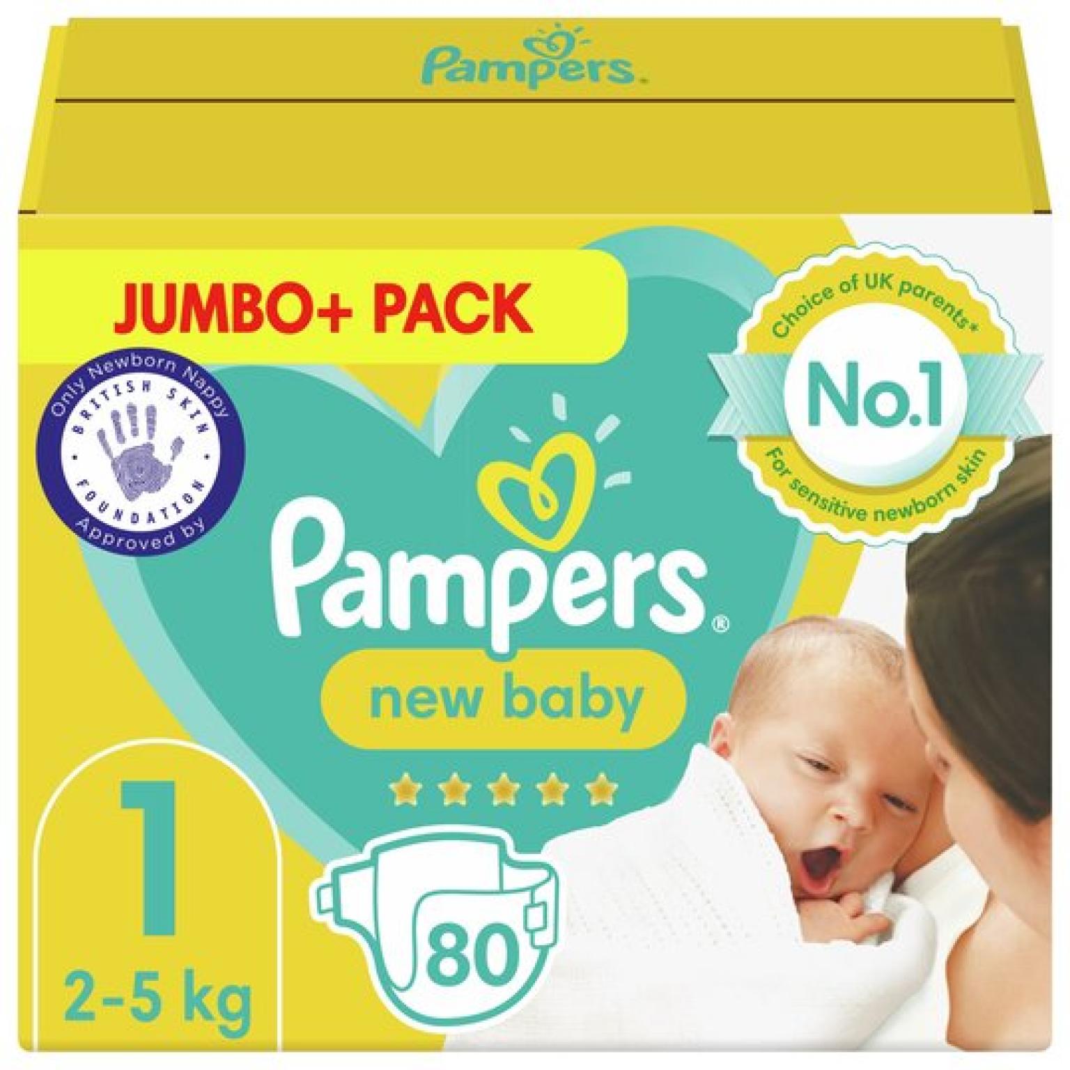 Pampers New Baby, Size 1, 80 Nappies Jumbo+ Pack-UK